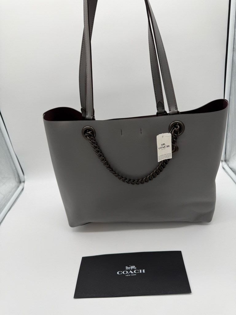 Coach Central Tote 78218 Heather Grey Pebble Leather Chain Bag Nwt